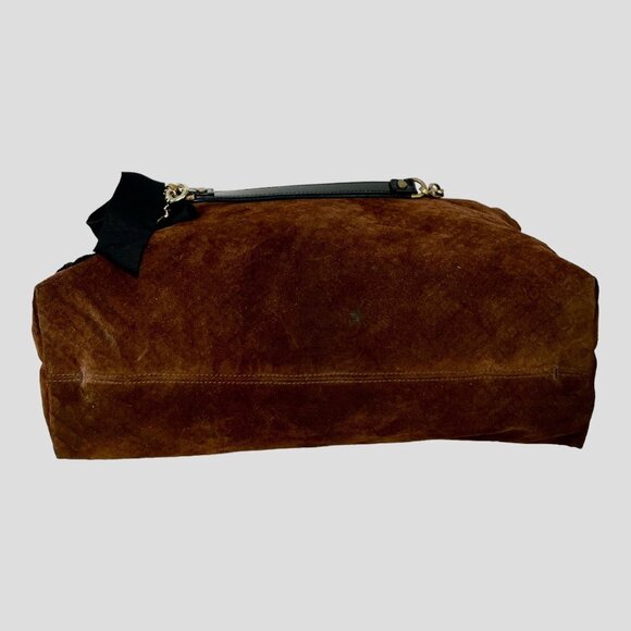 LANVIN "Amalia" Python Print Brown Suede Bucket Shoulder Bag made in Italy 13" H - Picture 16 of 16